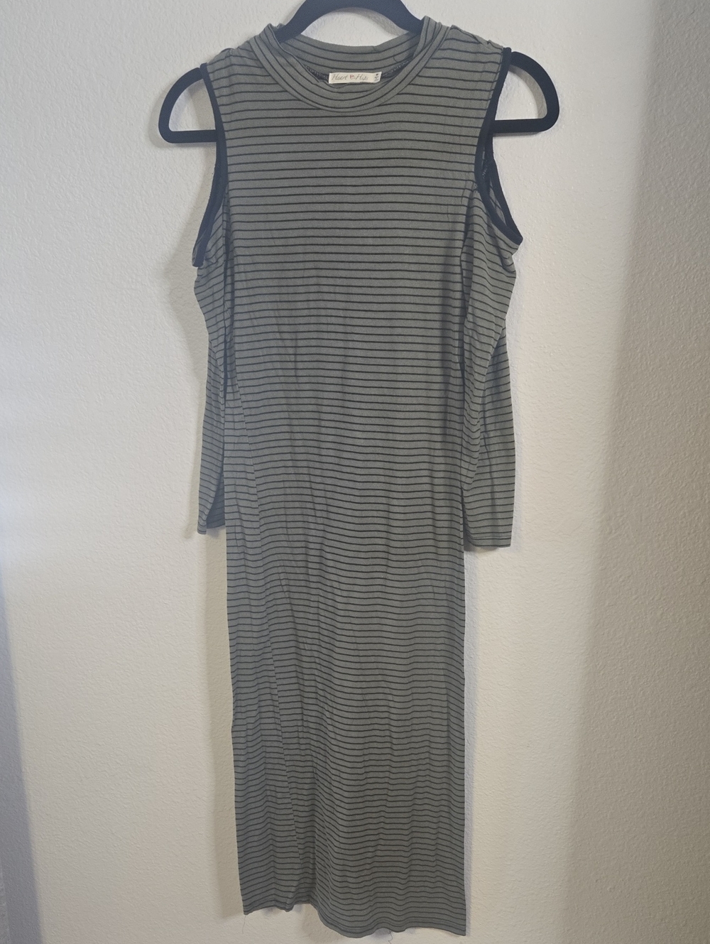Heart & Hips Olive & Black Striped Cold-Shoulder Midi